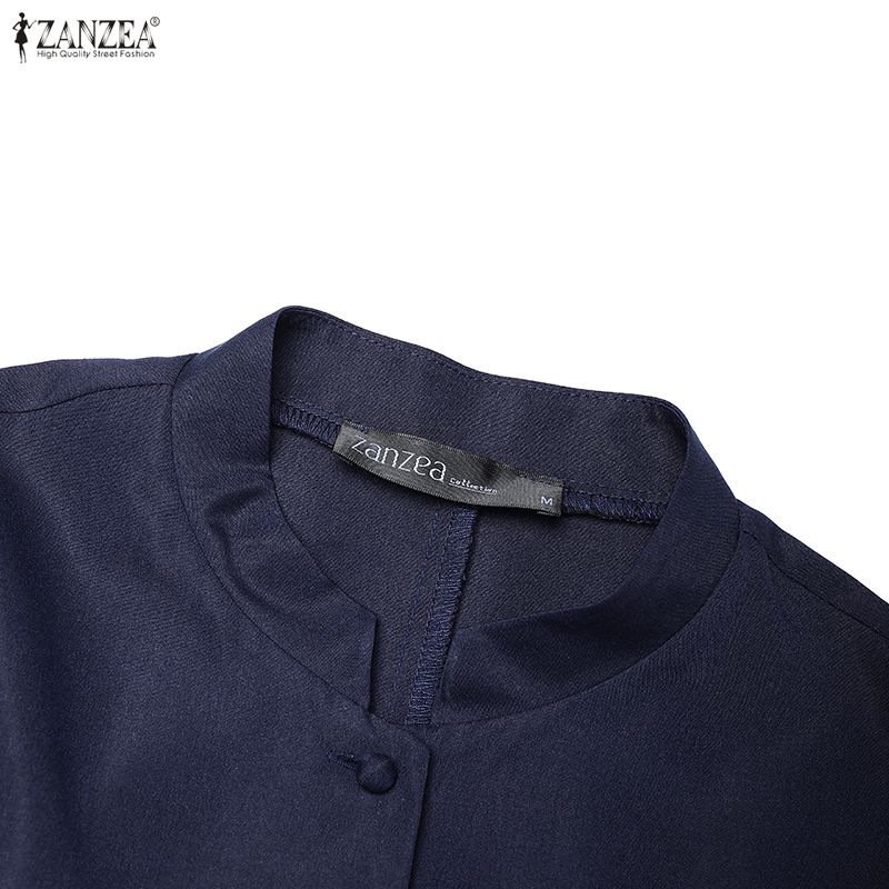 ZANZEA Women Casual Stand Collar Elegant Long Sleeve Dress