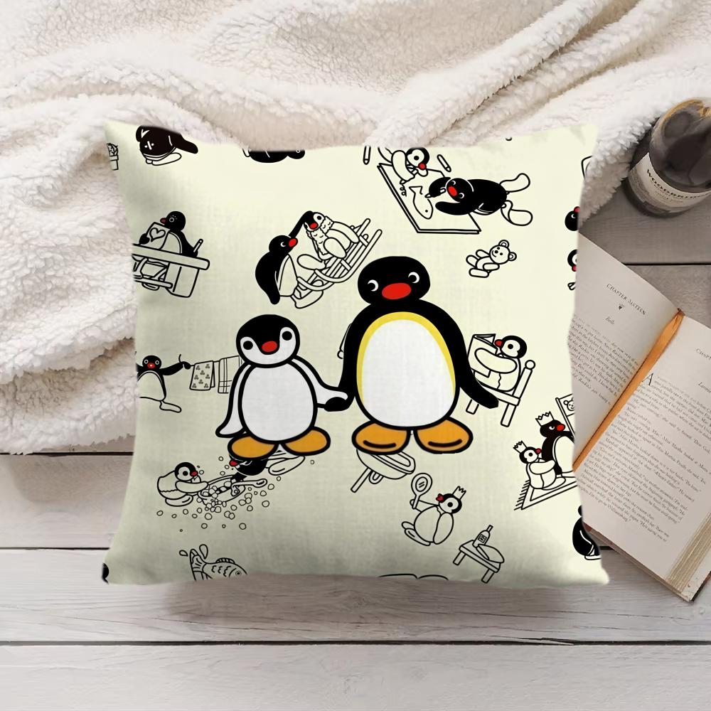 PPingu Cartoon Cute Cushion Cover Silky Short Plush Invisible Zipper Dustproof Sofa Pillow Case for Home Decor