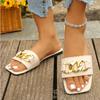 Fashion Women's Metal Chain Decor Flat Slippers Fashion Square Toe Non Slip Beach Slides Sandals Woman Summer Comfort Outdoor Slippers