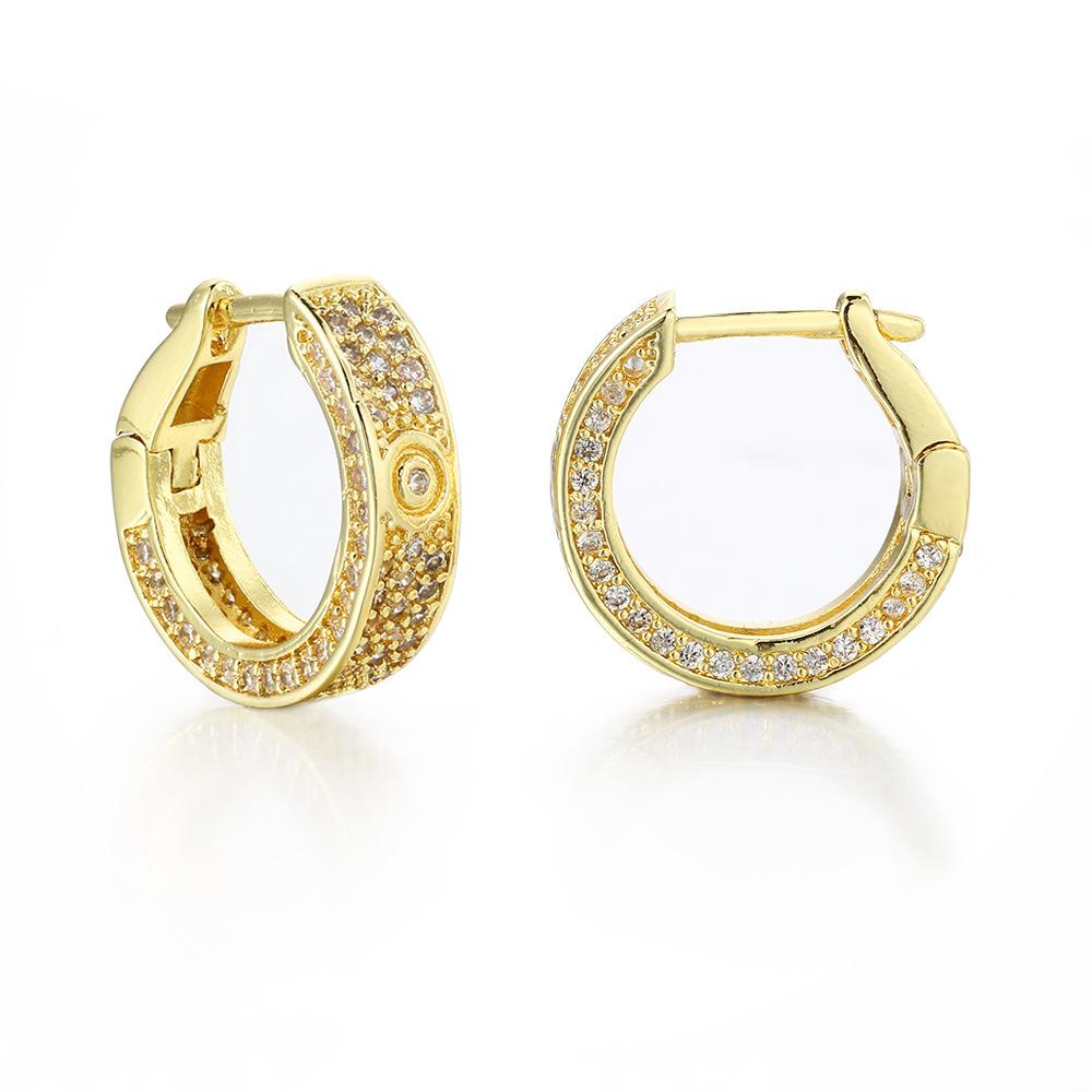 Hip Hop Full Diamond Big Ear Buckle Men'S Geometric Round Zircon Earrings Cross Rivets Hiphop Trend Earrings