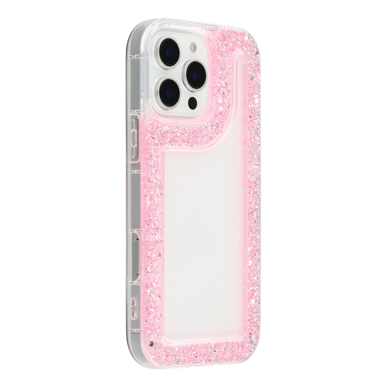 

For iPhone 16 Pro Case Glitter Epoxy Soft TPU Clear Back Cover Pink
