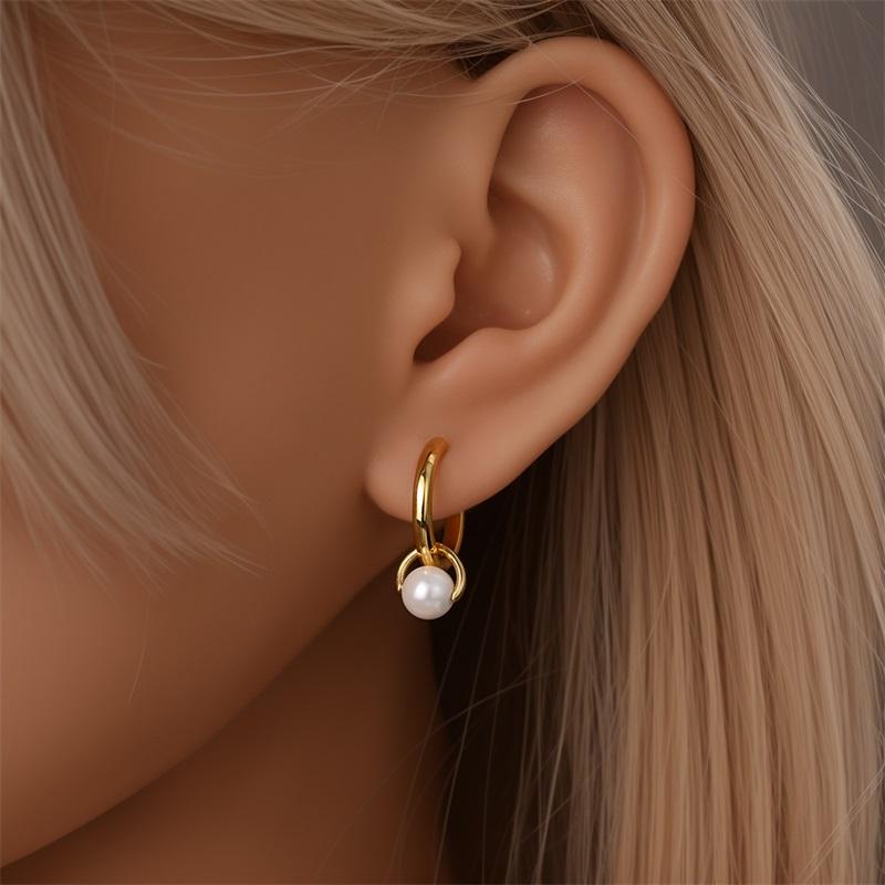 100% 925 Silver Pearl Golden Geometry Hoop Earrings For Women Fashion Birthday Party Wedding Jewelry Engagement Jewelry