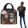 Day Of The Dead Kitten Cat Sugar Skull Dia De Los Muertos Insulated Lunch Bag Women Children Food Boxes Thermal Lunch Box Tote