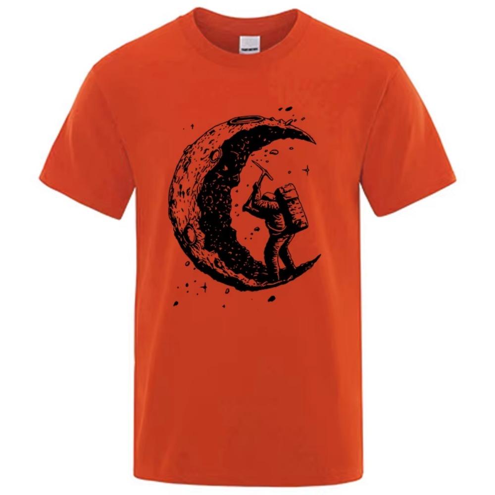 Men's High Quality 100%  Moon Print Casual Summer Cool Short Sleeve Men Tshirt Loose T-shirt Male Tee Shirts Male Tee Tops