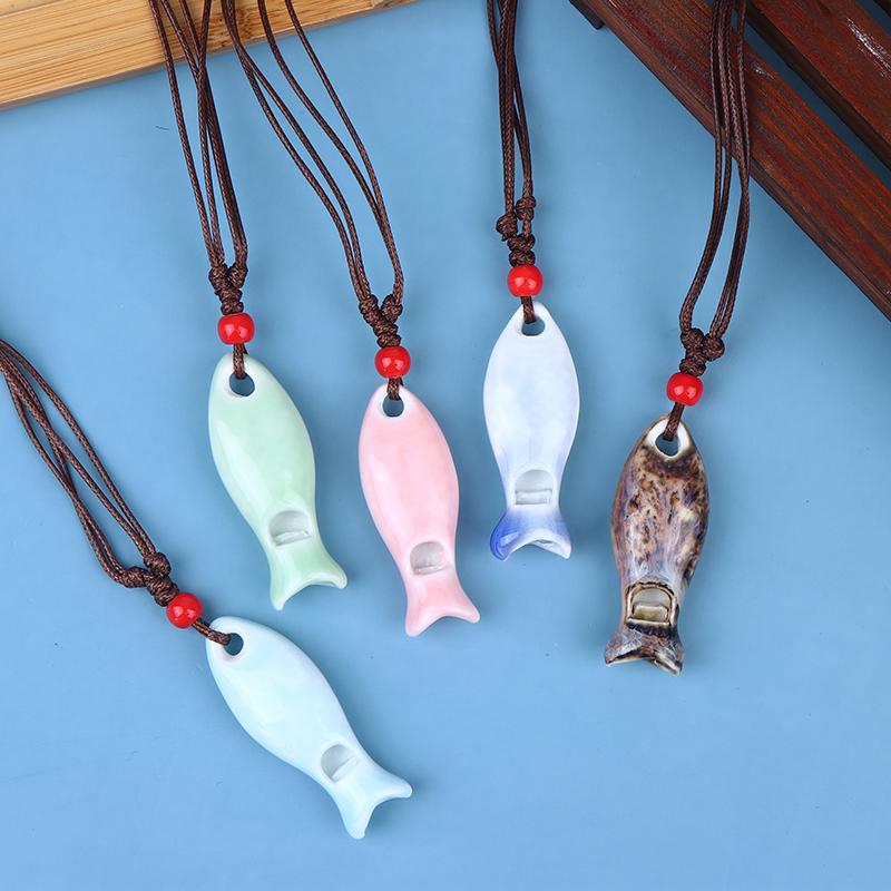 Chinese Stijl Keramische Visfluit Kettingen Hanger Gladde Handgemaakte Fluit Delicieuze Bedel Ketting Unisex Trui Ketting