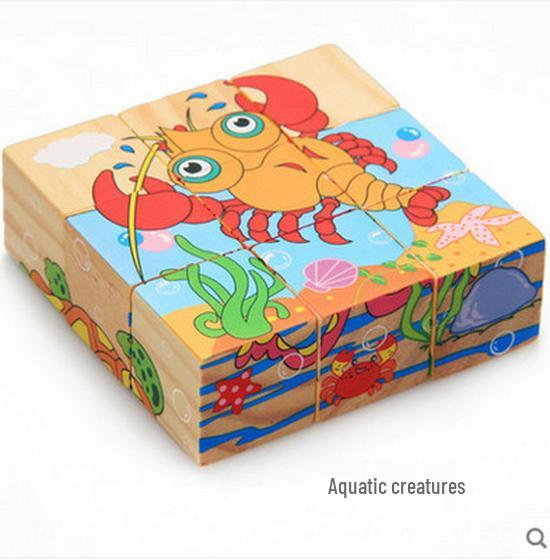 Children's 9-Piece Wooden 3D Puzzle Blocks - Six-Sided Painted Creative Toy for Kindergarten 
