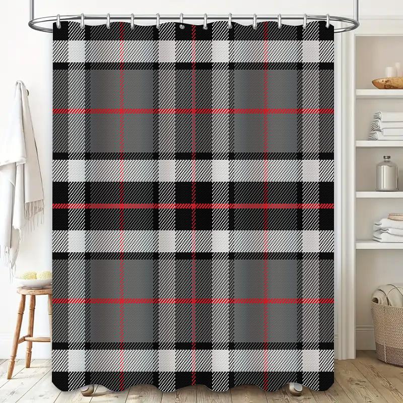 Classic Plaid Shower Curtain Waterproof Fabric, Decorative Bath Room Accents for Home Improvement (Mustard Yellow)