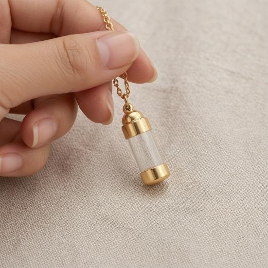 Pendant Necklace with Leak-Proof Steel Transparent Capsule Screw Cap Stainless Design Souvenir Keepsake