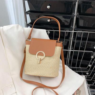 Piccola Borsa Secchiello di Paglia da Donna Estiva Borsa a Tracolla in Rattan da Spiaggia Borsa da Viaggio e Borsetta da Donna Borsa a Spalla