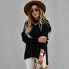 2025 Autumn/Winter Women's Chunky Knit Side-Slit Sweater: Semi-High Neck, Loose Fit, Solid Color, Long Sleeve.