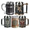 Caneca de cerveja medieval viking retrô com caveira e espada 3D com inserção de aço inoxidável, resina, grande capacidade, xícaras de café, presente de Halloween masculino