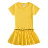 Korean Summer Cartoon Pleated Dress for Girls - Short Sleeve Color Block Skirt Style