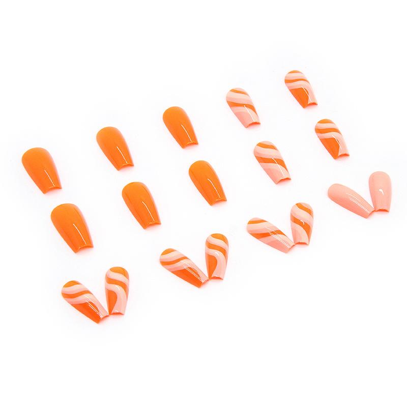 Medium and long ballet nail patch, orange ripple bright color European and American fake nails