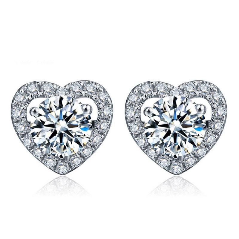 Simulated Diamond Heart Earrings for Women In S925 Sterling Silver with Zirconia Six-Prong Setting