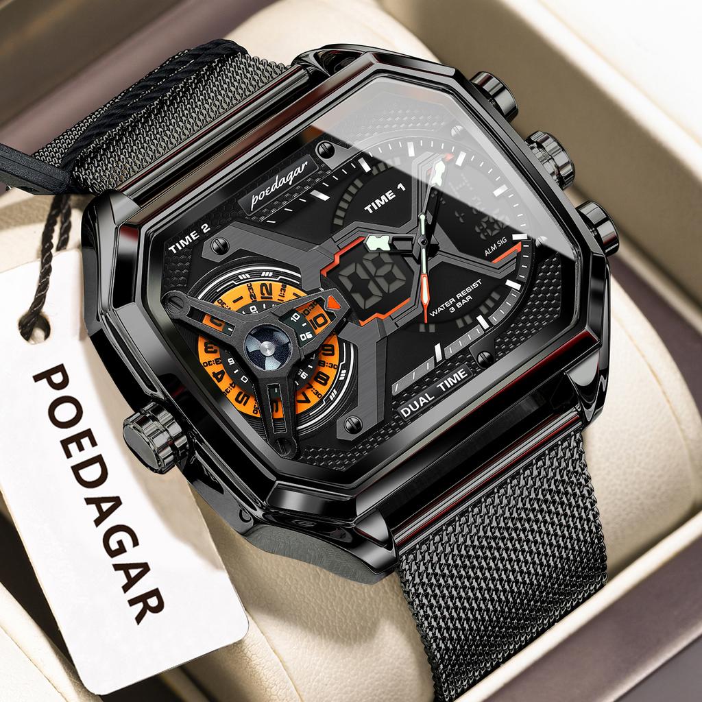 Top Brand Men's Watch Explosive Three-Movement Electronic Watch Multi-Function Sports Watch