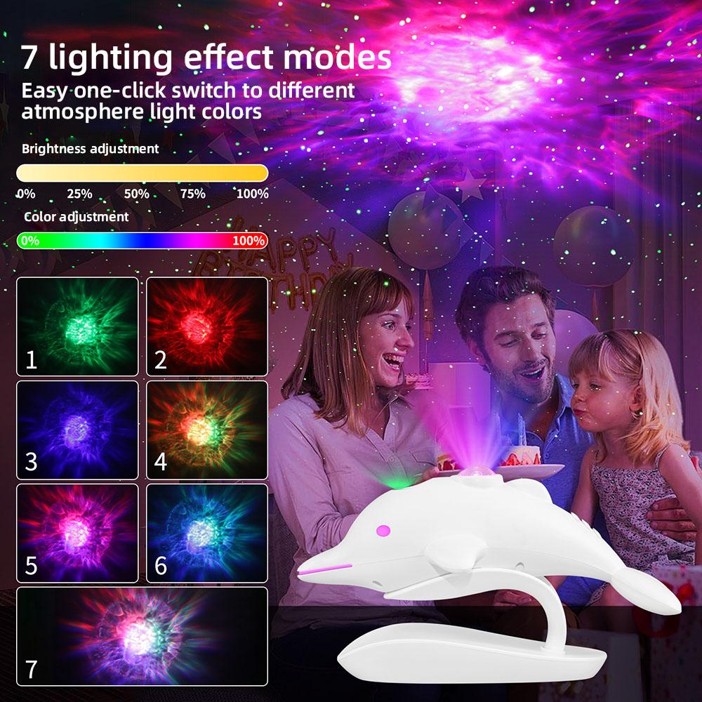 Dolphin Starry Sky Projection Lamp Starry Sky Projection Atmosphere Lamp Bedroom Night Light for Bar Gaming Room Decorative Lamp