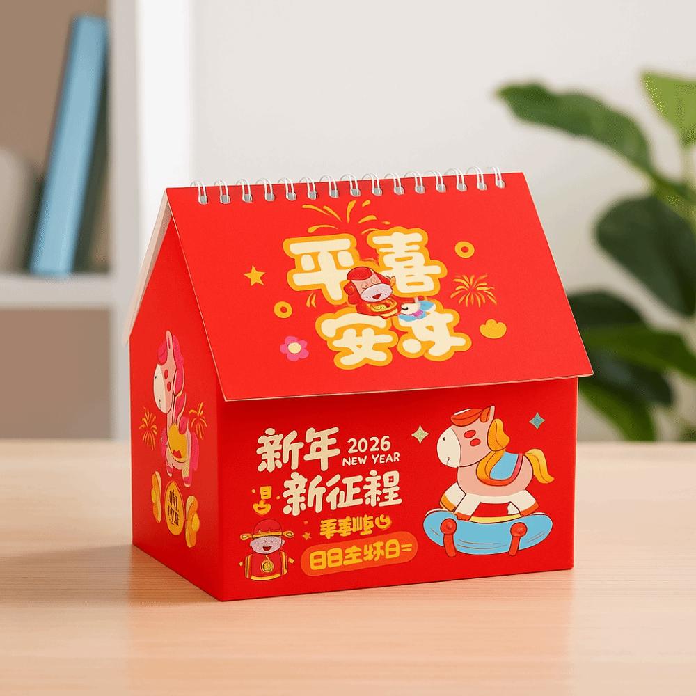 Chinese Style Horse Year Calendar Cartoon Standing Flip Calenda  Desktop Decoration
