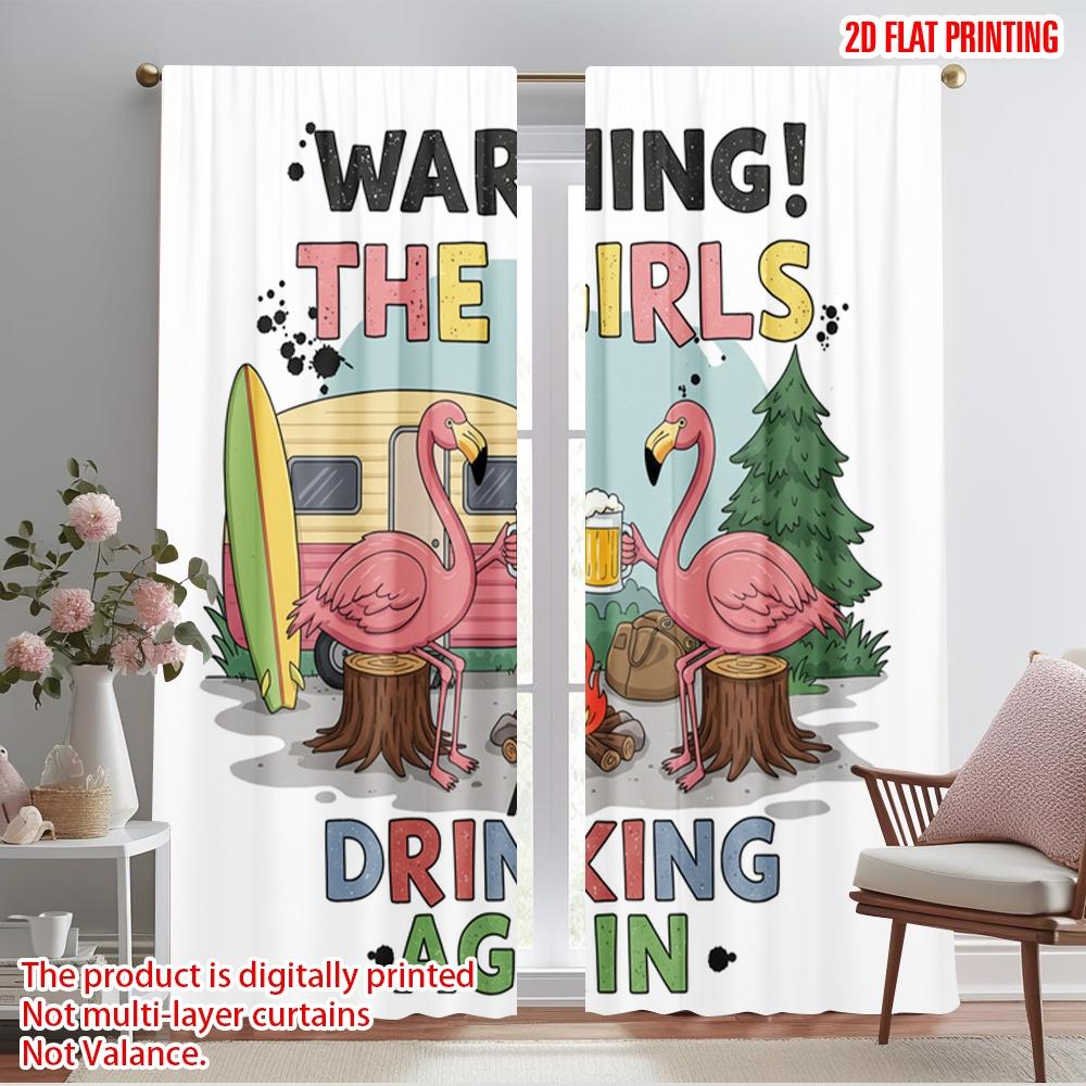 

2pcs 2D flat printing Window Treatment Curtains Flamingos Drinking Campfire Vibes Polyester Fabric Without Electricity Festive 52.50×116.00 CM 2pcs