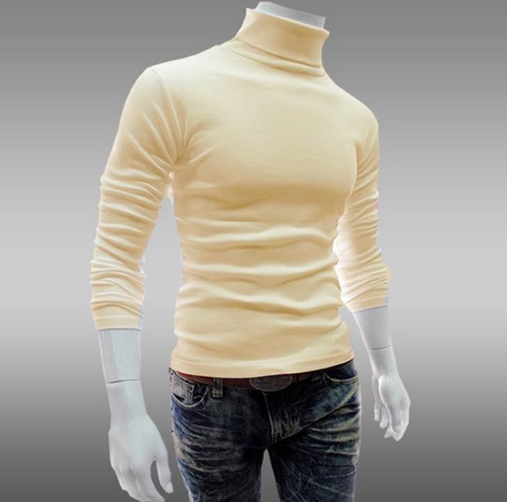Fashion, Long Sleeve, Turtleneck, Men, Pullover, Soft, Solid Color, Stretchy, Knitted Shirt, for Autumn Winter