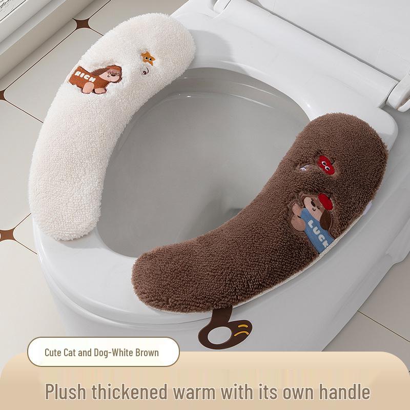 Plush Toilet Seat Cover with Velcro Fastening - All-Season Universal Fit