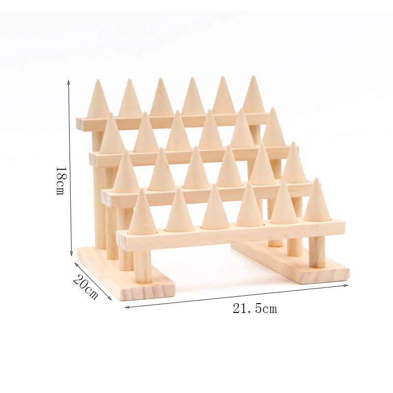 Wood Cone Ring Display Holder Jewelry Display Stand Ring Showcase Storage Tray for Counter Shows Base Shop Decor Display Rack