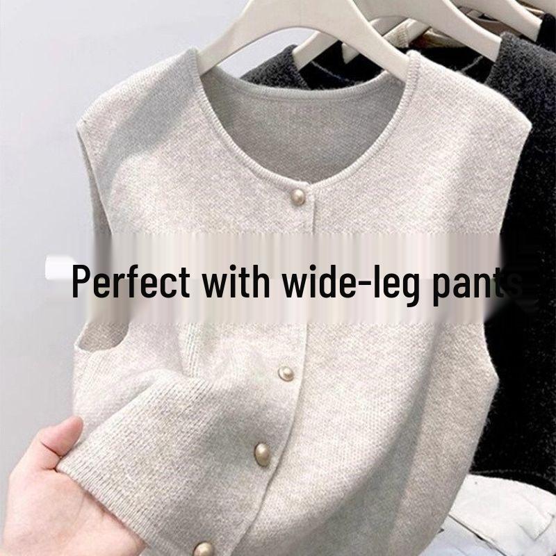 Korean Soft Knit Half-High Neck Base Layer & Vest Set for Autumn