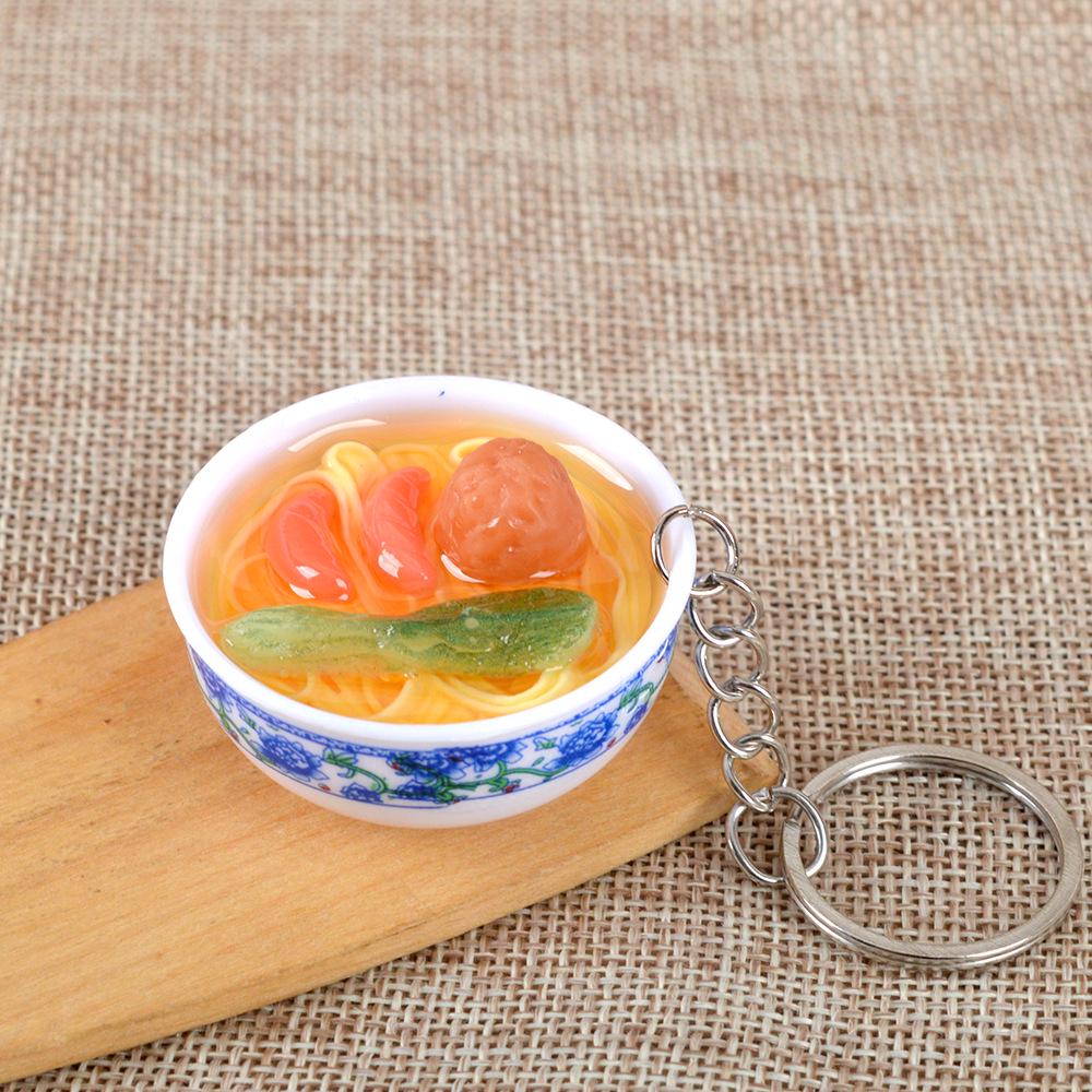 Chinese Style Realistic Noodle Keychain, 4cm Blue and White Porcelain Bowl, Food Play Prop.