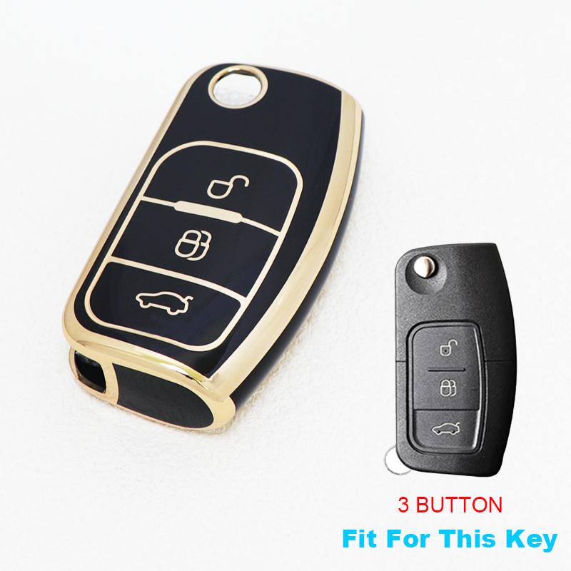 Bil TPU Sammenleggbar Nøkkeldeksel Skall Etui For Ford Focus 2 MK2 Fiesta Mondeo Galaxy Falcon Territory Ecosport Veske Nøkkelring Beskytter