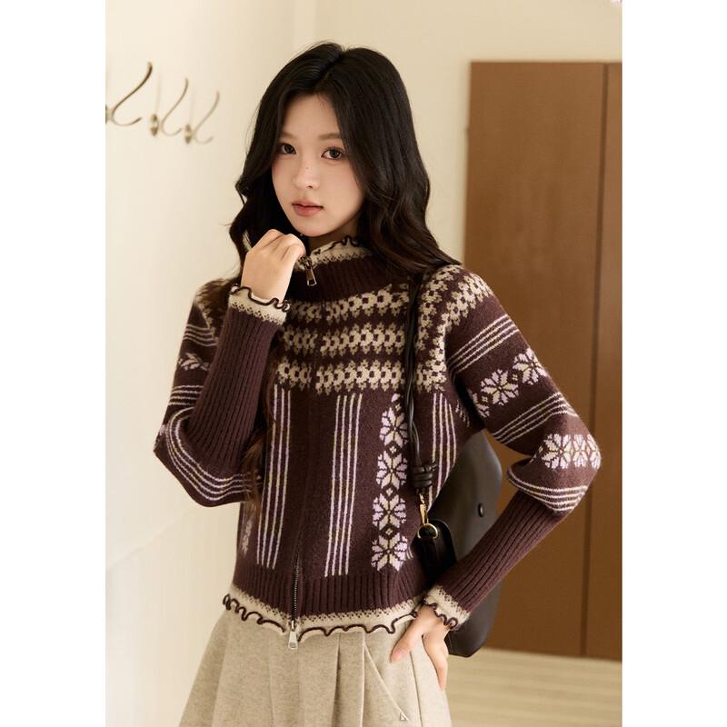 Fair Isle Jacquard Knitted Cardigan Sweater One Size