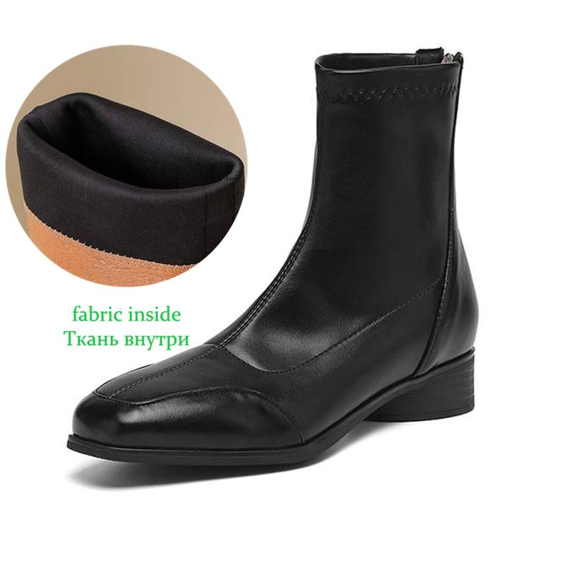 Krazing Pot Microfiber Winter Square Toe Modern Size 33 Boots Size 43 Concise Design Med Heels Zipper Women Ankle Boots