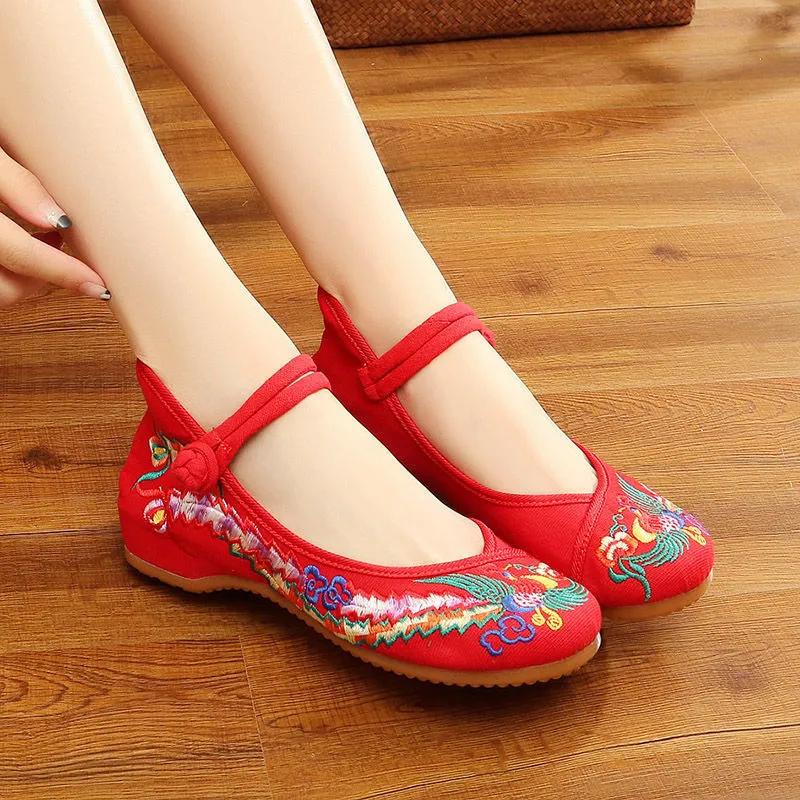 sapatos femininas women fashion sweet light weight chinese embroidery buckle strap flat shoes lady casual dance shoes ga296