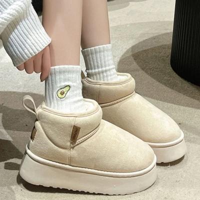 Platform Snow Ankle Boots for Women Short Plush Flats Cotton Shoes Suede Casual Shoes 2024 Trend Winter Warm Chaussures Femme