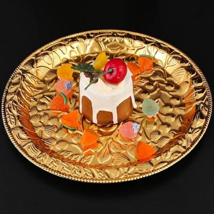 European Style Engraving Flower Texture Circle Shape Tray,Metal Teacup Saucer Home Cheese Food Plate,Snack Disc Table Decoration