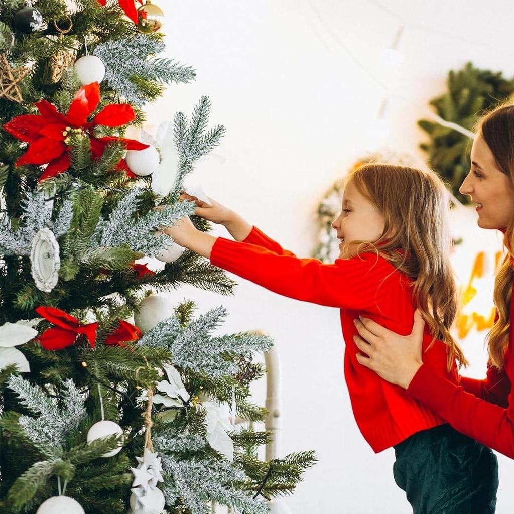 30pcs Christmas Tree Ornaments 10.24inches Snow-Dusted Pine Branches Green Flocked Needle Multi Purpose Decorative