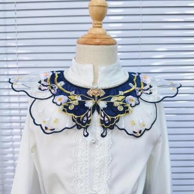 Women's Elegant Pearl-Embellished Shawl | Detachable False Collar & Shoulder Wrap with Yunjian-Style Decorative Flowers H7EF
