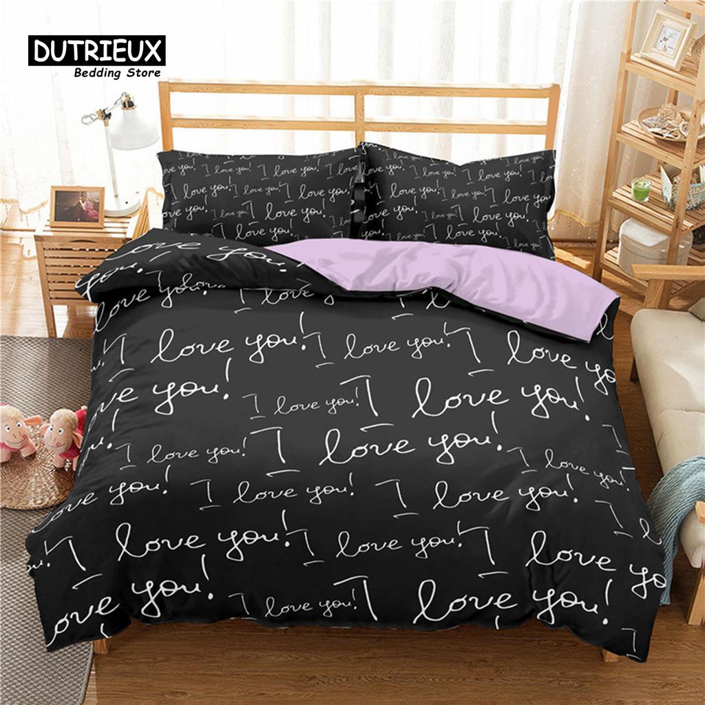 Comforter Love Heart Bedding Set Love Words Polyester Romantic Crown Print Full King For Girl Boy