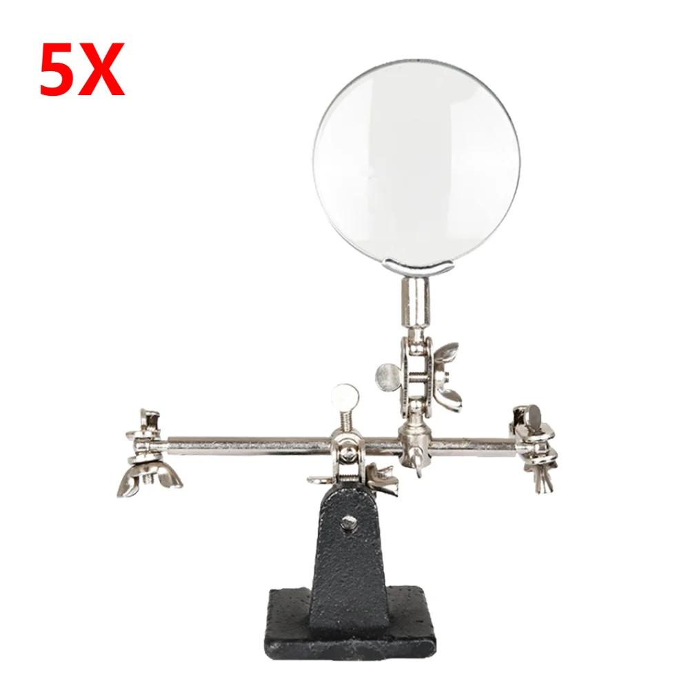 Auxiliary Clip Loupe Welding Magnifying Glass with LED Light 3.5X-12X Lens Desktop Magnifier Third Hand Soldering Repair Tool