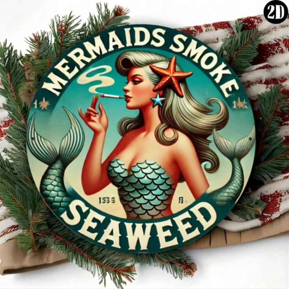 Vintage Seaweed Smoking Metal Tin Sign Wall Art Home Bar Cafe Decor