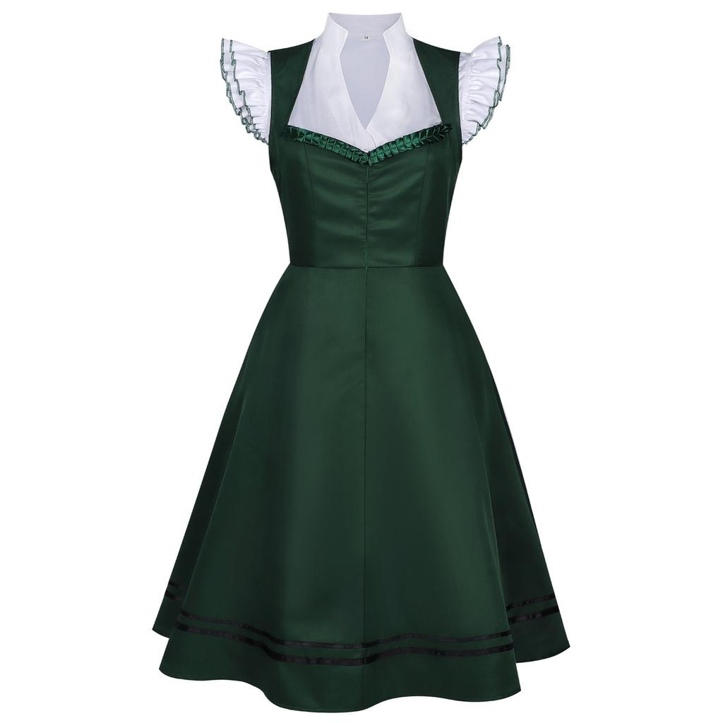 Women’s Classic Flared Dress with Ruffled Sleeves and Waist for Costume or Daily Wear