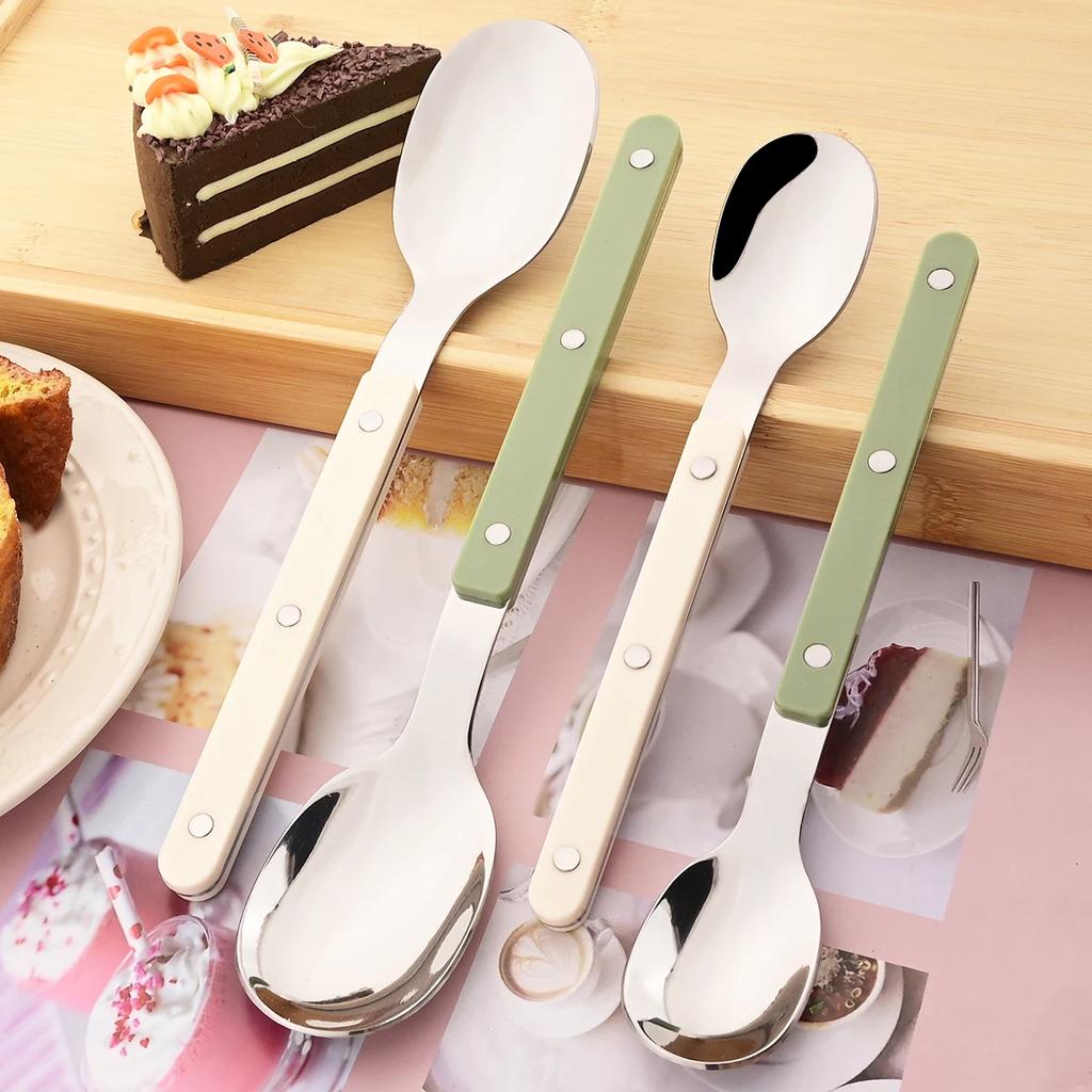 4/5Pcs Acrylic Beige Handle Dinnerware Set Knife Fork Spoon Tableware Dessert Fork Spoon Flatware Stainless Steels Cutlery Set