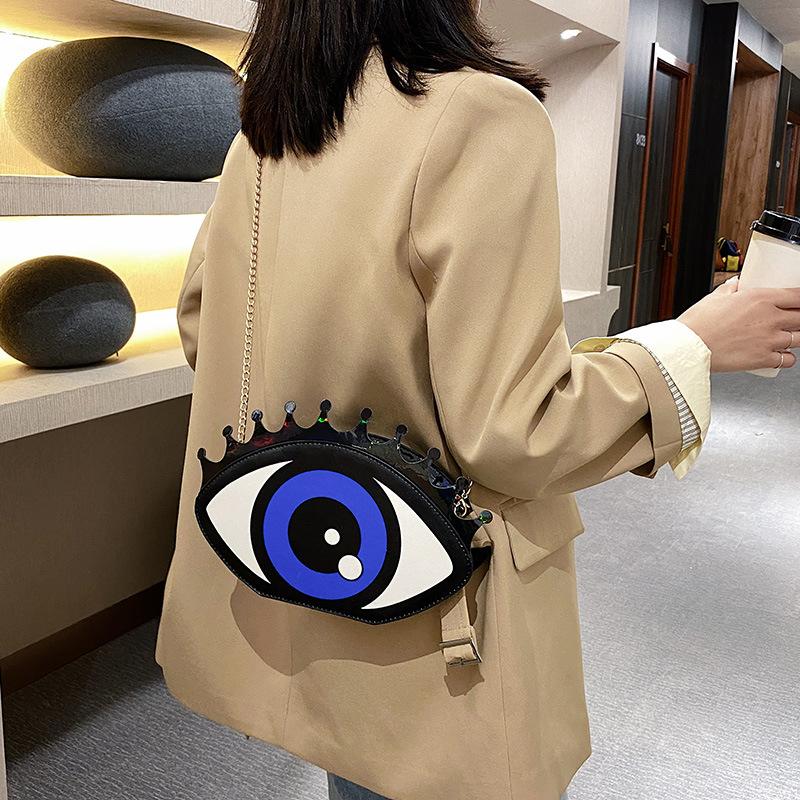 Personalized Small Bag Women 2025 New Bags Hip Hop Big Eyes Trendy Versatile Chain Crossbody Small Round Bag Pu
