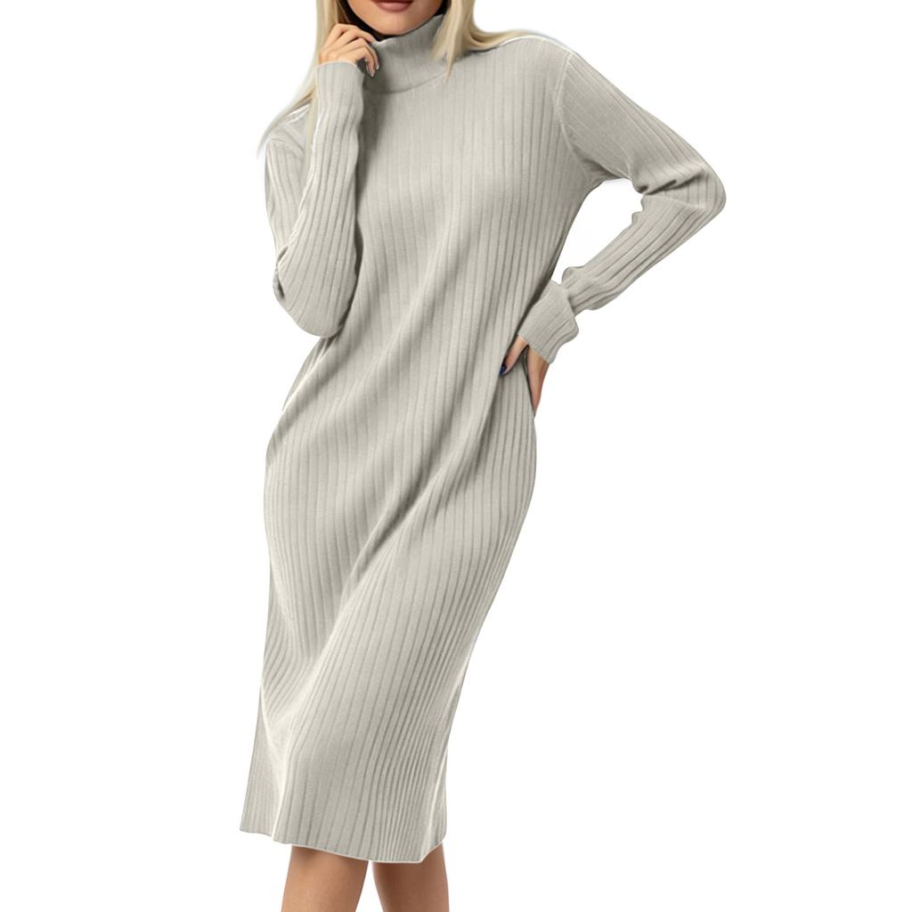Women's Casual Loose Fit Mock Neck Knit Sweater Dress for Fall Winter