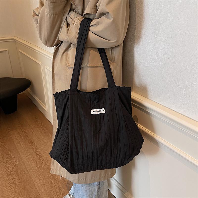 Shoulder Bag Women's Large Capacity Pleated Solid Color Tote Bag