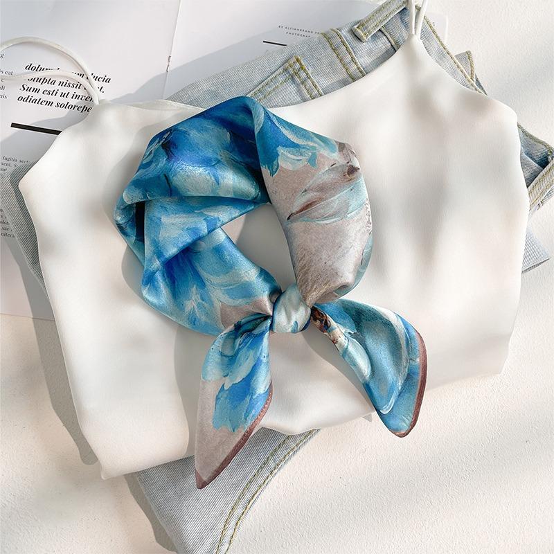 New Silk Silk Scarf Women's Spring Fashion Elegant Peony Plain Crepe Satin Silk Scarf 100% Mulberry Silk Square Scarf 53 Silk Scarf