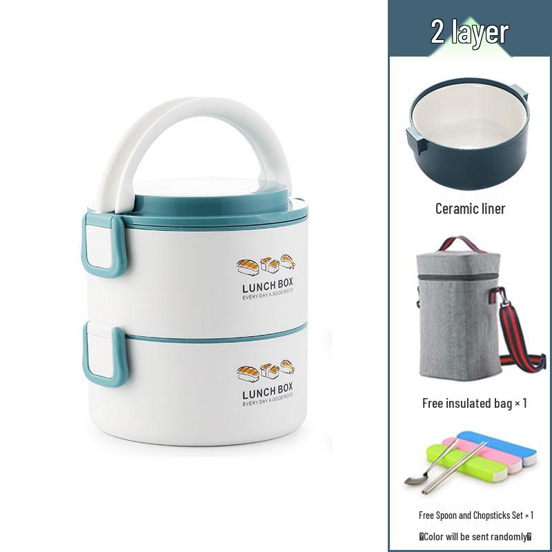 Microwaveable Multi-Layer Ceramic Bento Box: Portable Insulated Container with Compartmentalized Bowls for Office Workers