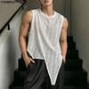 Mens Sexy Mesh Fishnet Tank Top Sleeveless See Through Irregular Hem Streetwear Hip Hop Clubwear Tops
