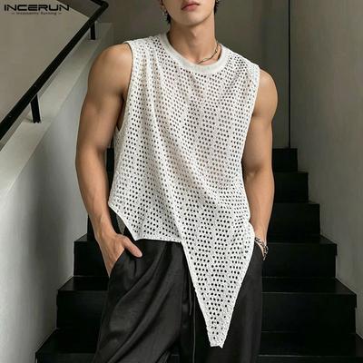 Herren Sexy Netz-Fischernetz Tanktop Ärmellos Durchsichtig Unregelmäßiger Saum Streetwear Hip Hop Clubwear Tops