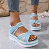 New sandals women's large size thick-soled color matching flat-soled Velcro daily casual beach sandals
