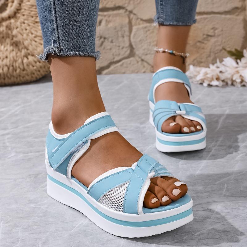 New Sandals Women's Large Size Thick-soled Color Matching Flat-soled Velcro Daily Casual Beach Sandals