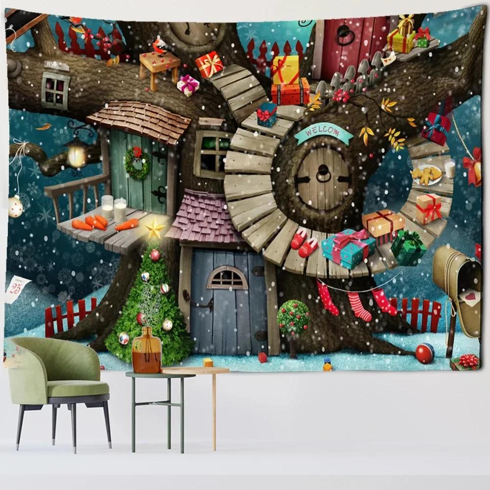 Christmas Tree Landscape Pattern Tapestry Bedroom Living Room Home Christmas Wall Decoration